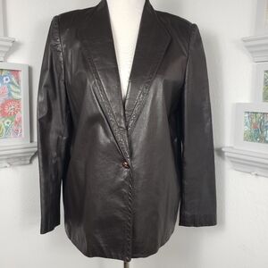 Peter Caruso Brown Leather Vintage Dark Chocolate  Braided Button sz 16